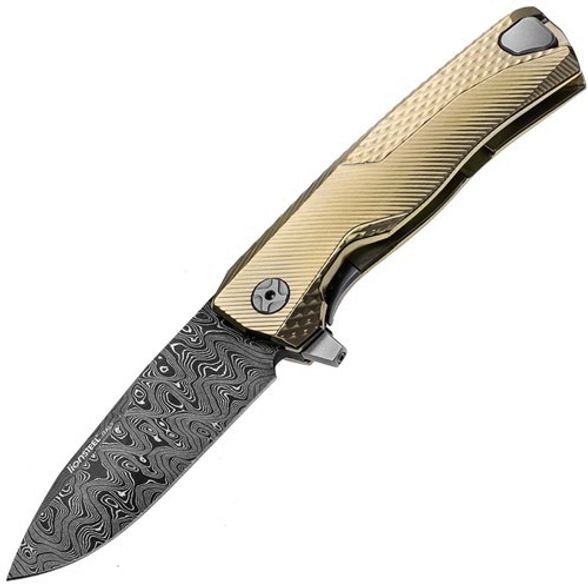 Цена наНож складной LionSteel ROK DD GL Damascus Gold, дамасская сталь, рукоять титан, золотой цвет