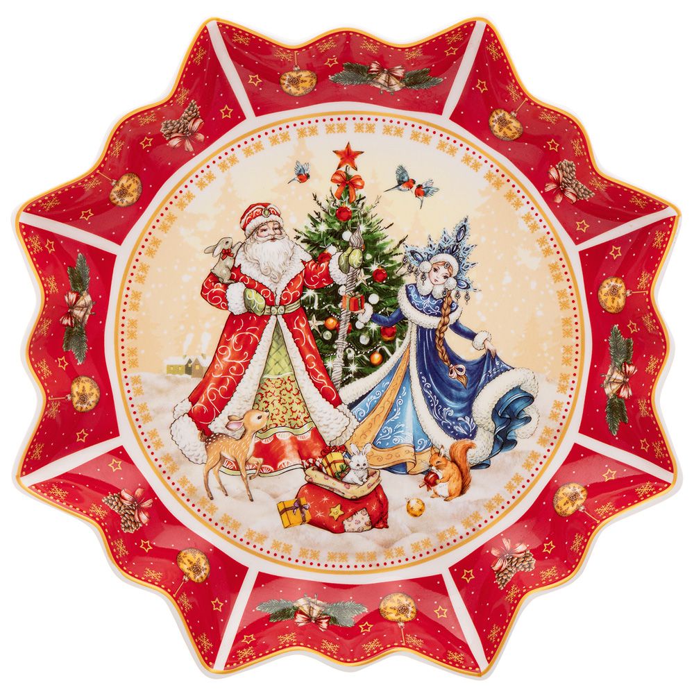 БЛЮДО LEFARD "ДЕД МОРОЗ И СНЕГУРОЧКА" 26*4 СМ КРАСНОЕ (КОР=8ШТ.)