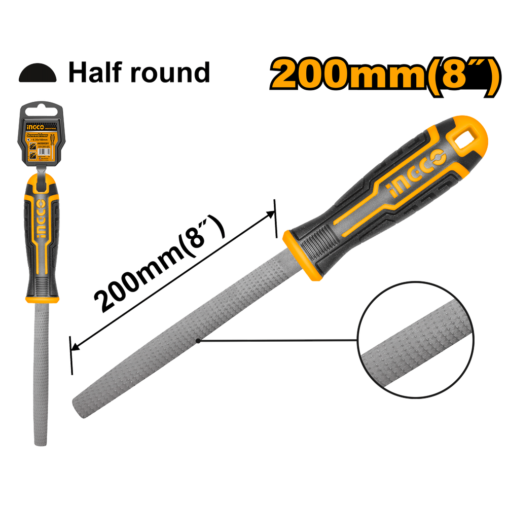 Рашпиль полукруглый INGCO HWHF088 INDUSTRIAL 200 мм Рашпиль полукруглый INGCO HWHF088 INDUSTRIAL 200 мм