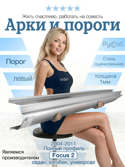 Порог левый Ford Focus 2 2004-2011 Полный профиль (1мм) седан, хэтчбек, универсал