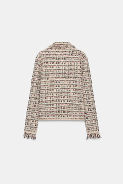 ZARA КАРДИГАН С ФАКТУРНЫМ ПОЛОТНОМ И БАХРОМОЙ НА МАНЖЕТАХ, РОЗОВЫЙ