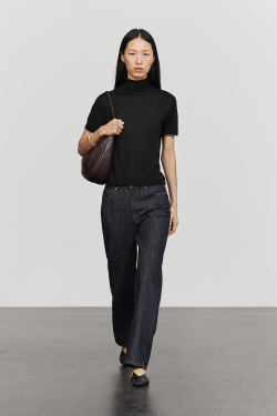 Massimo Dutti Трикотажный свитер с высоким воротником и короткими рукавами, черный