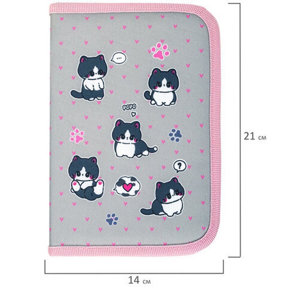 Пенал BRAUBERG, 1 отделение, полиэстер, 21х14 см, "Cat patches", 272327