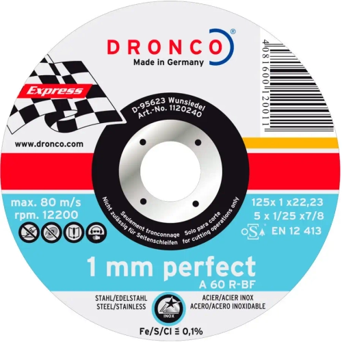 Абразивный отрезной диск A 60 R, 125х1 мм Dronco 1120240