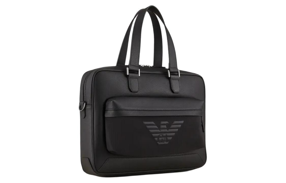 EMPORIO ARMANI Polyurethane, Polyamide, Polyester Portable One Shoulder Crossbody Laptop Bag Men"s Black