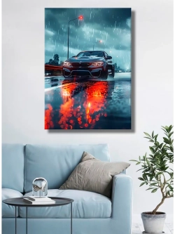 Картина "BMW под дождём", интерьерная 50х70см 1шт.