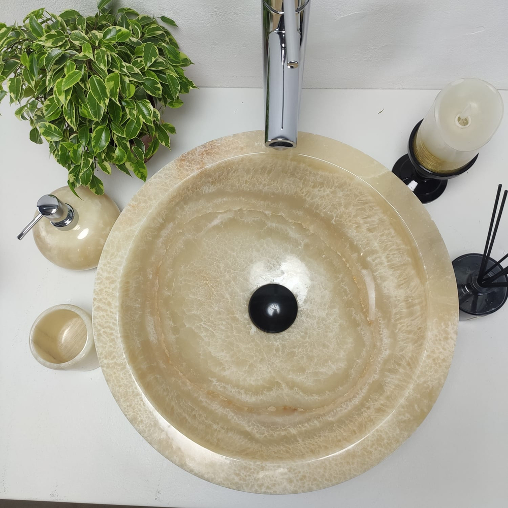 Раковина из оникса Bowl Yellow Marmo BO-60956 40x40x15 из натурального камня