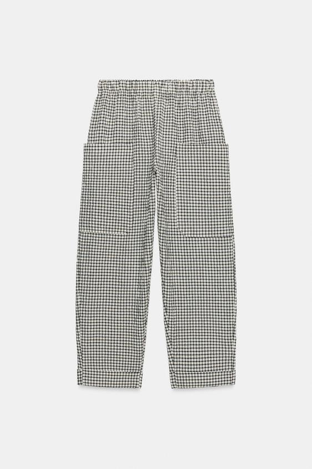 ZARA БРЮКИ В КЛЕТКУ С ЭЛАСТИЧНЫМ ПОЯСОМ, БЕЛЫЙ/ЧЕРНЫЙ
