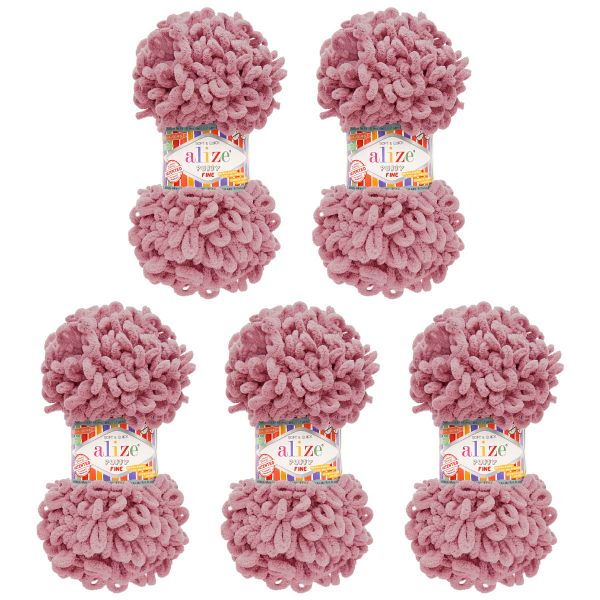 Пряжа Alize (Ализе) Puffy Fine / уп.5 мот. по 100 г, 14м, 295 розовый A