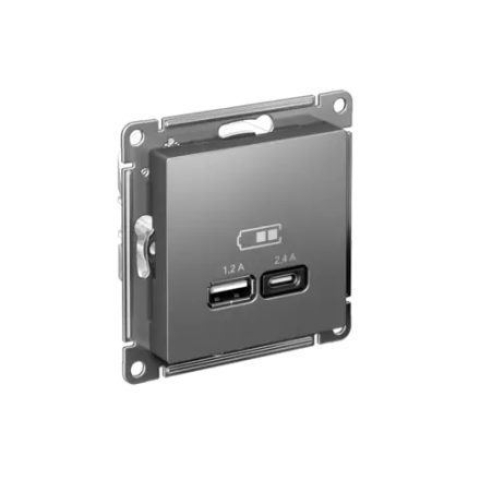 ATLASDESIGN USB РОЗЕТКА А+С, 5В/2,4А, 2х5В/1,2А, механизм, СТАЛЬ