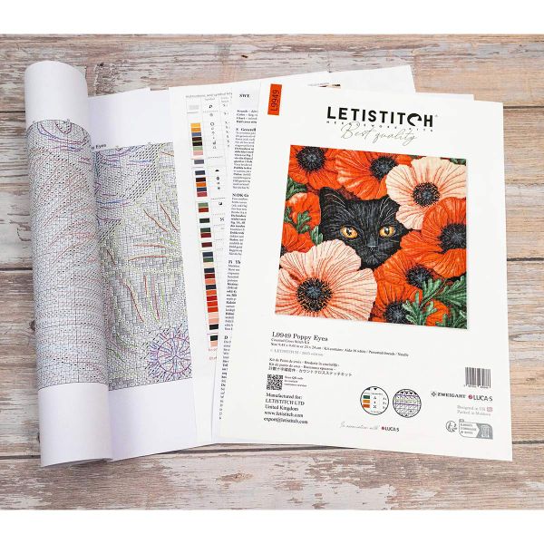 Набор для вышивания нитками LetiStitch L9949, Маковые глазки 24х24см