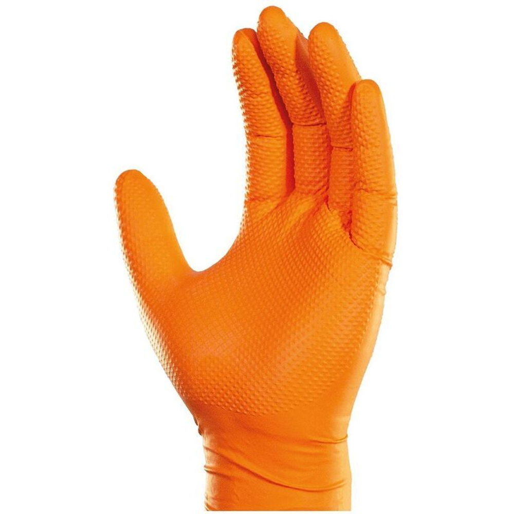 Перчатки Foxy-Gloves одноразовые Steel Grip нитриловые неопудренные особопрочные оранжевые (размер XXL, 100 штук/50 пар в упаковке)