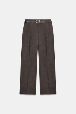 ZARA БРЮКИ С ОТВОРОТАМИ, КОРИЧНЕВЫЙ/ЭКРЮ