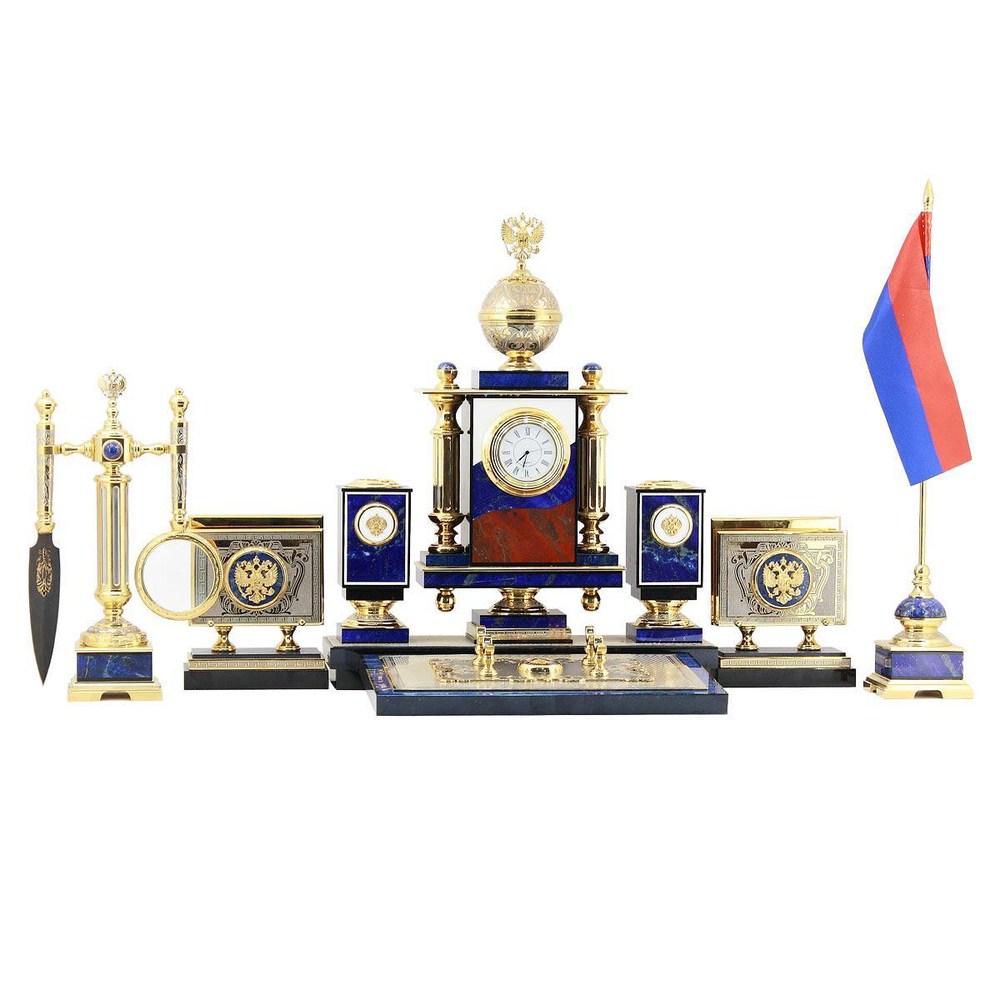 Настольный набор "Держава" камень лазурит, кахолонг, яшма R3264