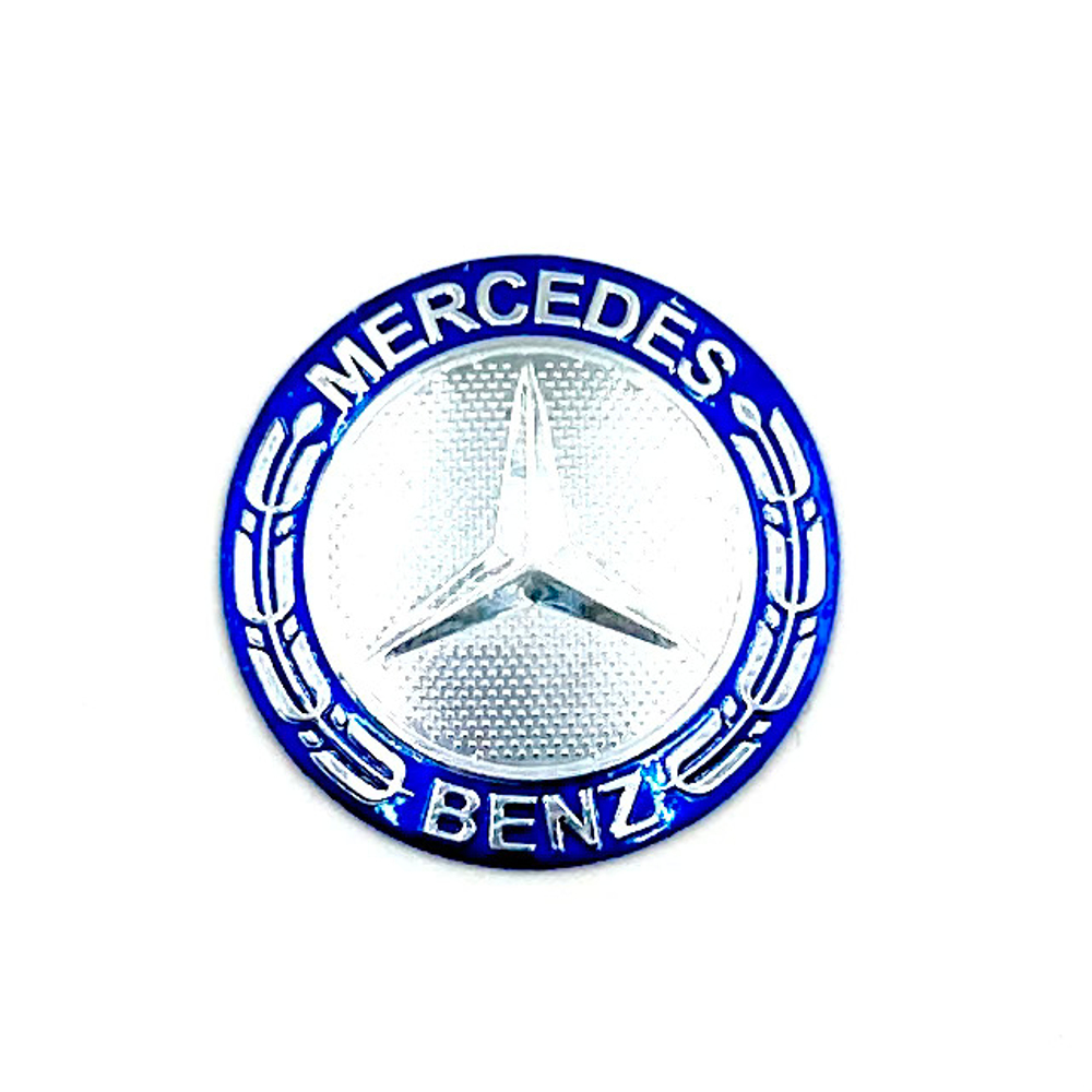 Наклейка Mercedes круглая объемная (эмблема Мерседес, 5х5см). Серебристая с синим