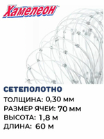Сетеполотно леска 0,30 мм, ячея 70 мм, высота 1,8 м кукла