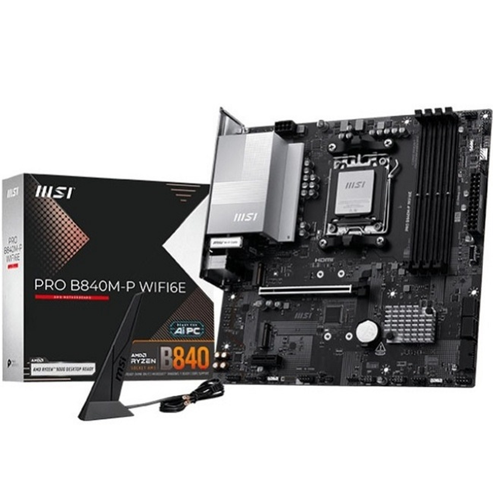 Материнская плата MSI PRO B840M-P WIFI6E (AM5/AMD B840/4xDDR5/PCI-Ex16/2xM.2/SB/Wi-Fi/BT/GLAN/HDMI/mATX)