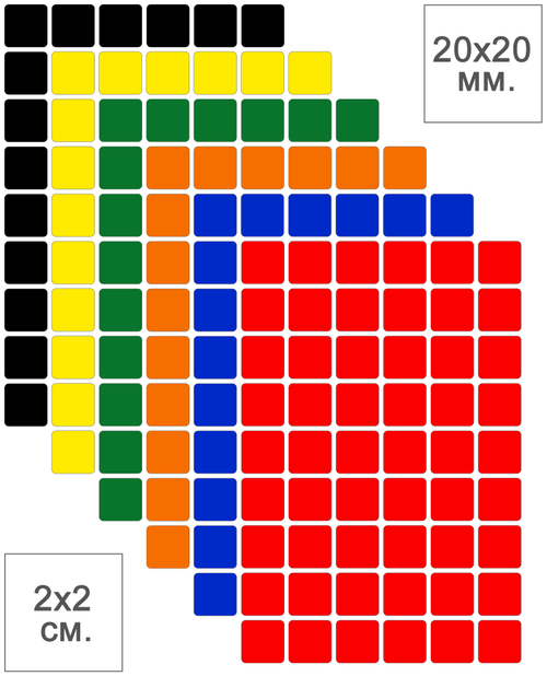 Виниловые наклейки для маркировки Policomprint М2, 20х20 мм. 54 шт.