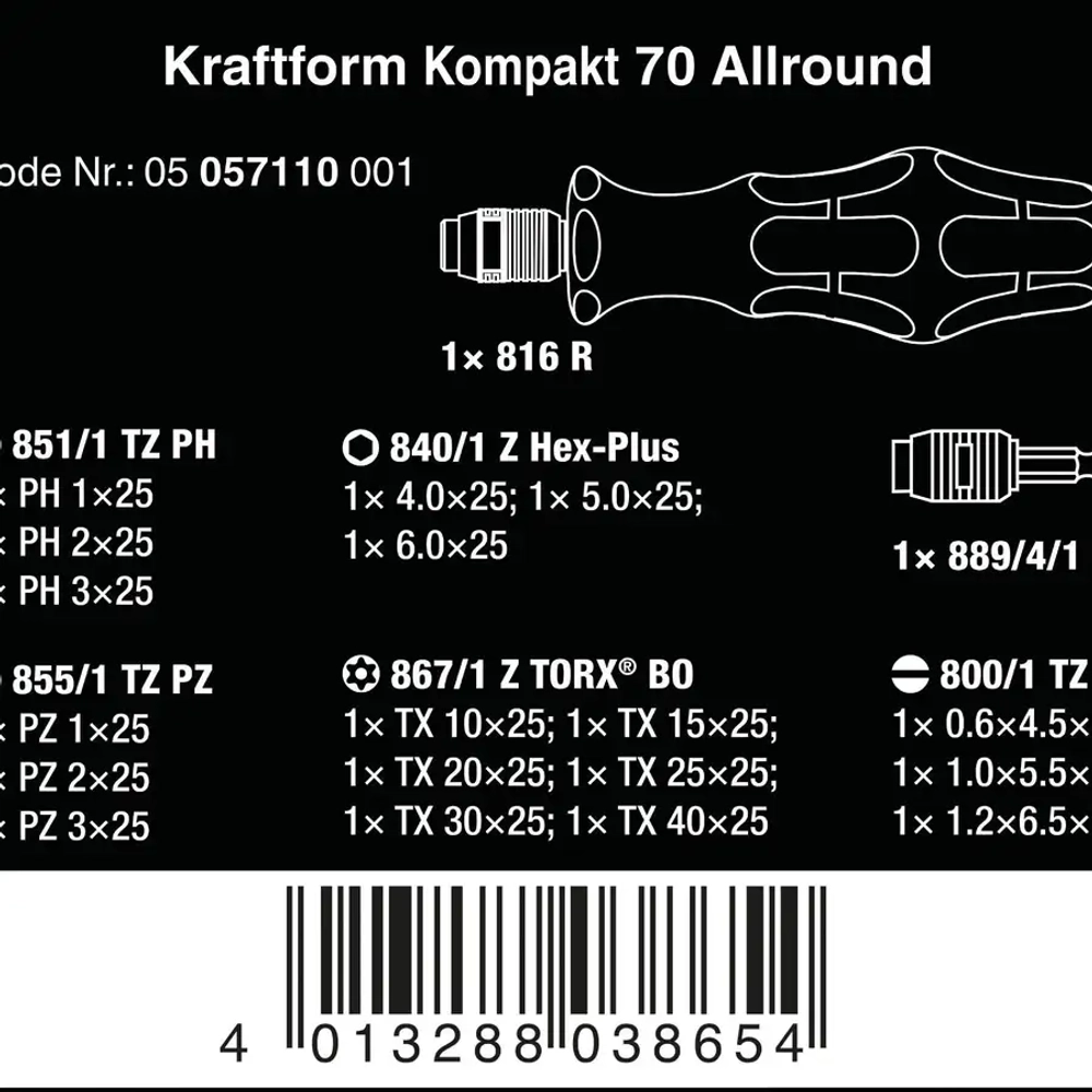 Набор Kraftform Kompakt 70 Universal, 32 предмета WERA 05057110001
