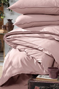 Постельное белье 2 спальное евро Arya home Natural Stone Washed розовое