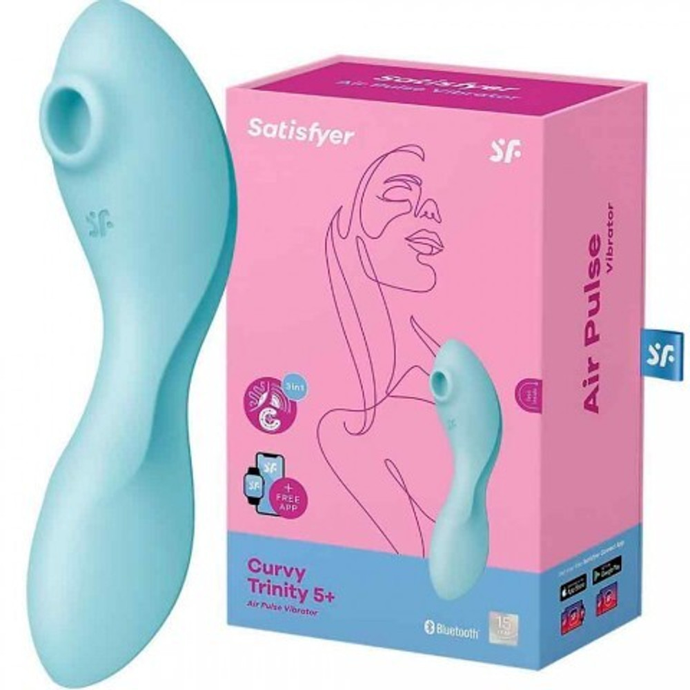 Вакуумный стимулятор с вибрацией Satisfyer Curvy Trinity 5+ голубой