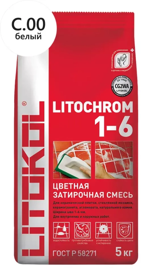 Затирка цементная Litokol Litochrom 1-6 C.00 белая