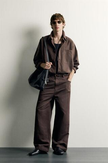 ZARA БРЮКИ RELAXED FIT ИЗ ХЛОПКА И ЛЬНА, ШОКОЛАДНЫЙ