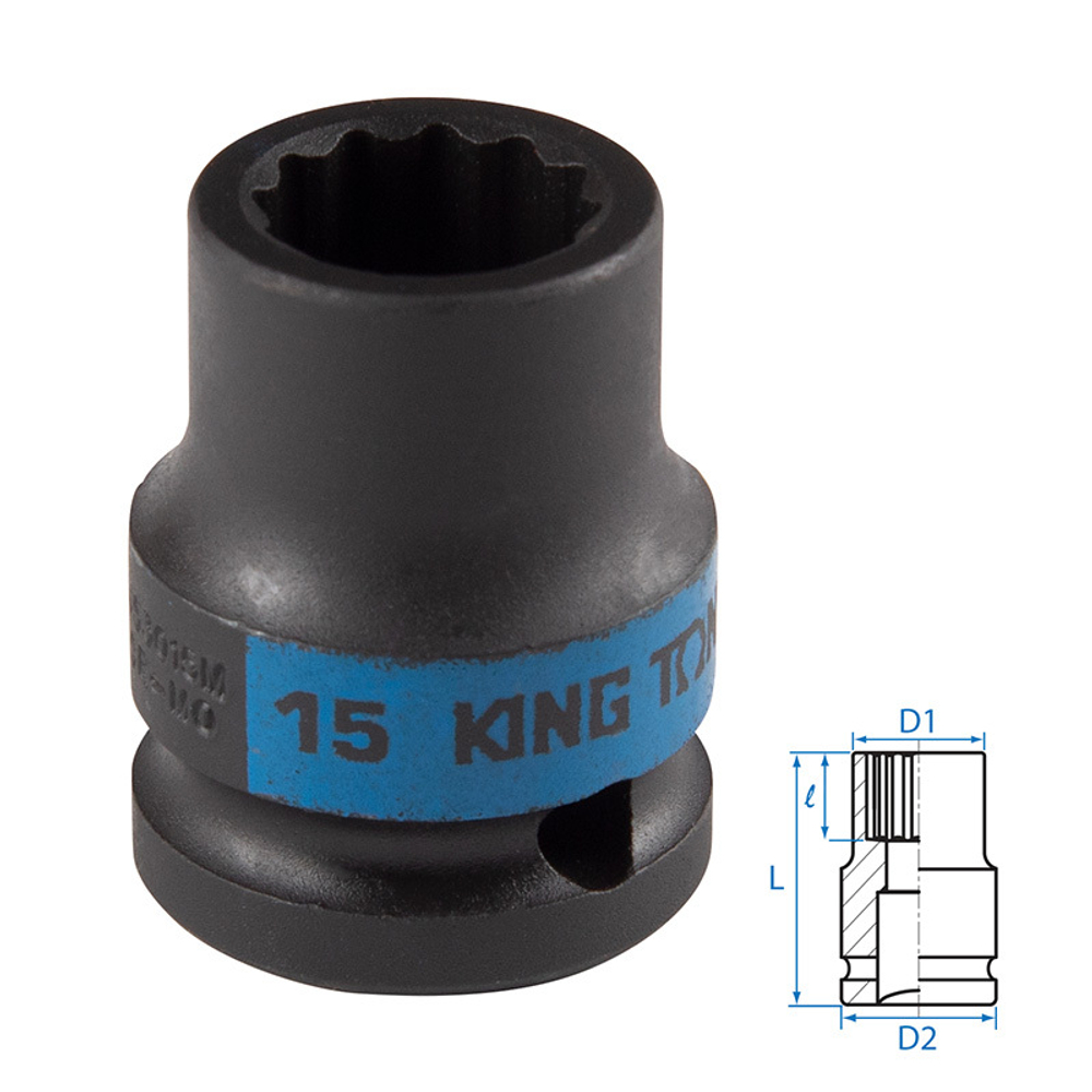 KING TONY (453015M) Головка торцевая ударная двенадцатигранная 1/2", 15 мм