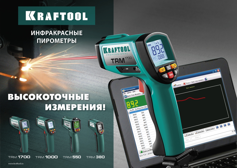 KRAFTOOL TRM-380, -50° +380°С, пирометр инфракрасный (45707-380)