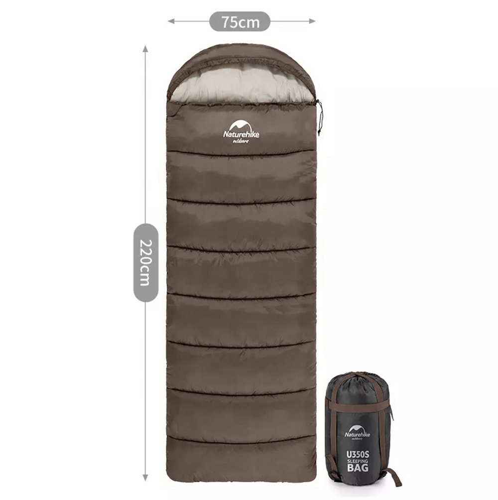 Мешок спальный Naturehike U350S, (190х30)х75 см, (ТК: -3C), (правый), коричневый