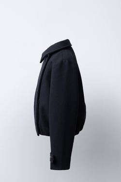 ZARA КОРОТКОЕ ПАЛЬТО ИЗ СМЕСОВОЙ ШЕРСТИ, МОРСКОЙ СИНИЙ