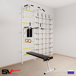 Шведская стенка Sv Sport усиленная 6810 (Турник стандарт/Брусья/Скамья/Кольца/Канатный лаз)
