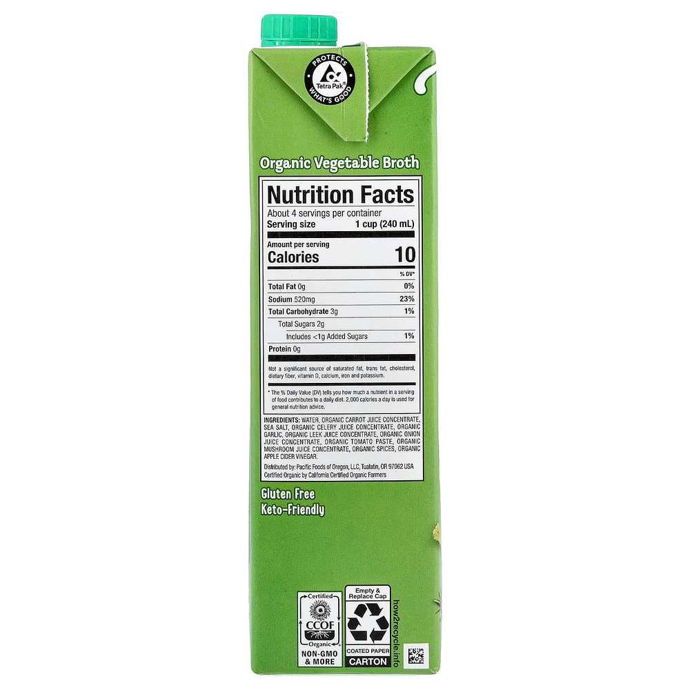 Pacific Foods, органический овощной бульон, 907 г (32 унции)