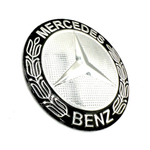 Наклейка Mercedes круглая объемная (эмблема Мерседес, 5х5см). Серебристая с черным