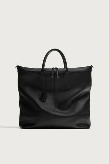 ZARA КОЖАНАЯ СУМКА-ТОУТ, ЧЕРНЫЙ