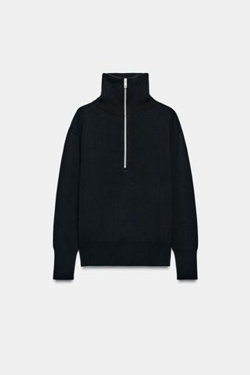 ZARA ТРИКОТАЖНЫЙ СВИТЕР ОВЕРСАЙЗ НА МОЛНИИ, МОРСКОЙ СИНИЙ