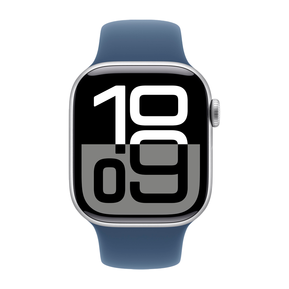 Умные часы Apple Watch Series 10 GPS, 42mm, Silver Aluminium Case with Sport Band M/L, Denim (Серебристый) MWWC3