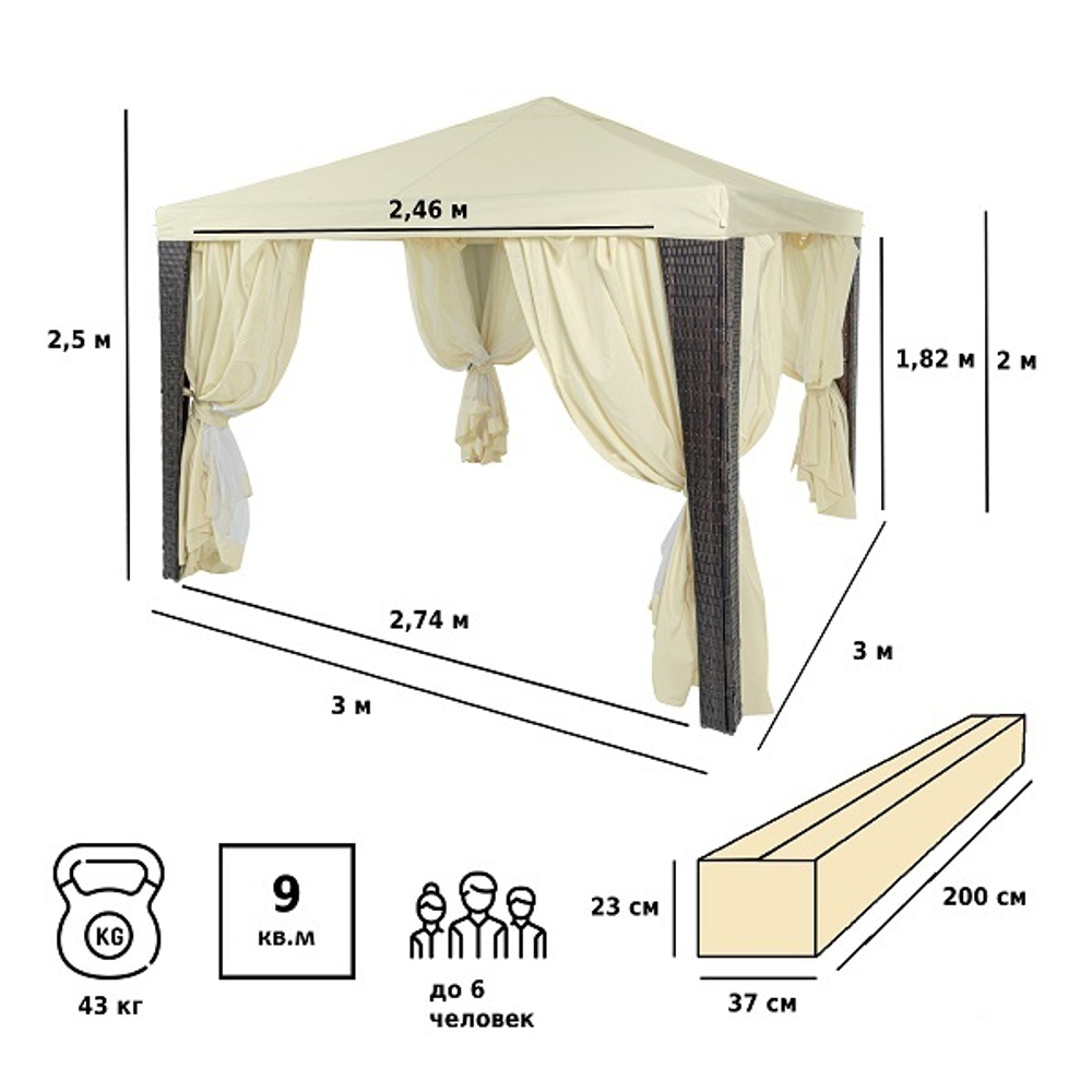 Шатер-беседка Green Glade 3176 3х3х2,5м полиэстер