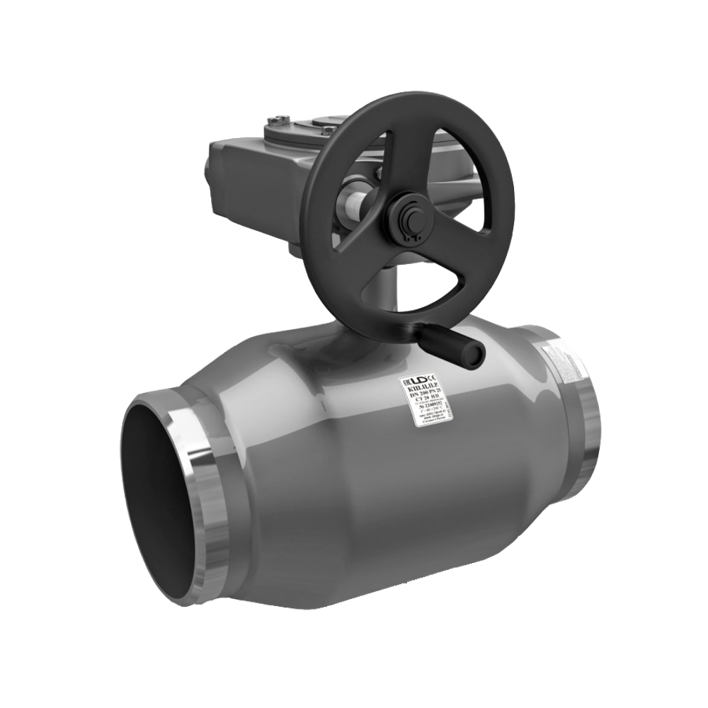 Кран стальной шаровой цельносварной LD КШ.Ц.П.Р.250.016, DN-250 PN-16, длина-730мм, полнопроходной, приварной с редуктором