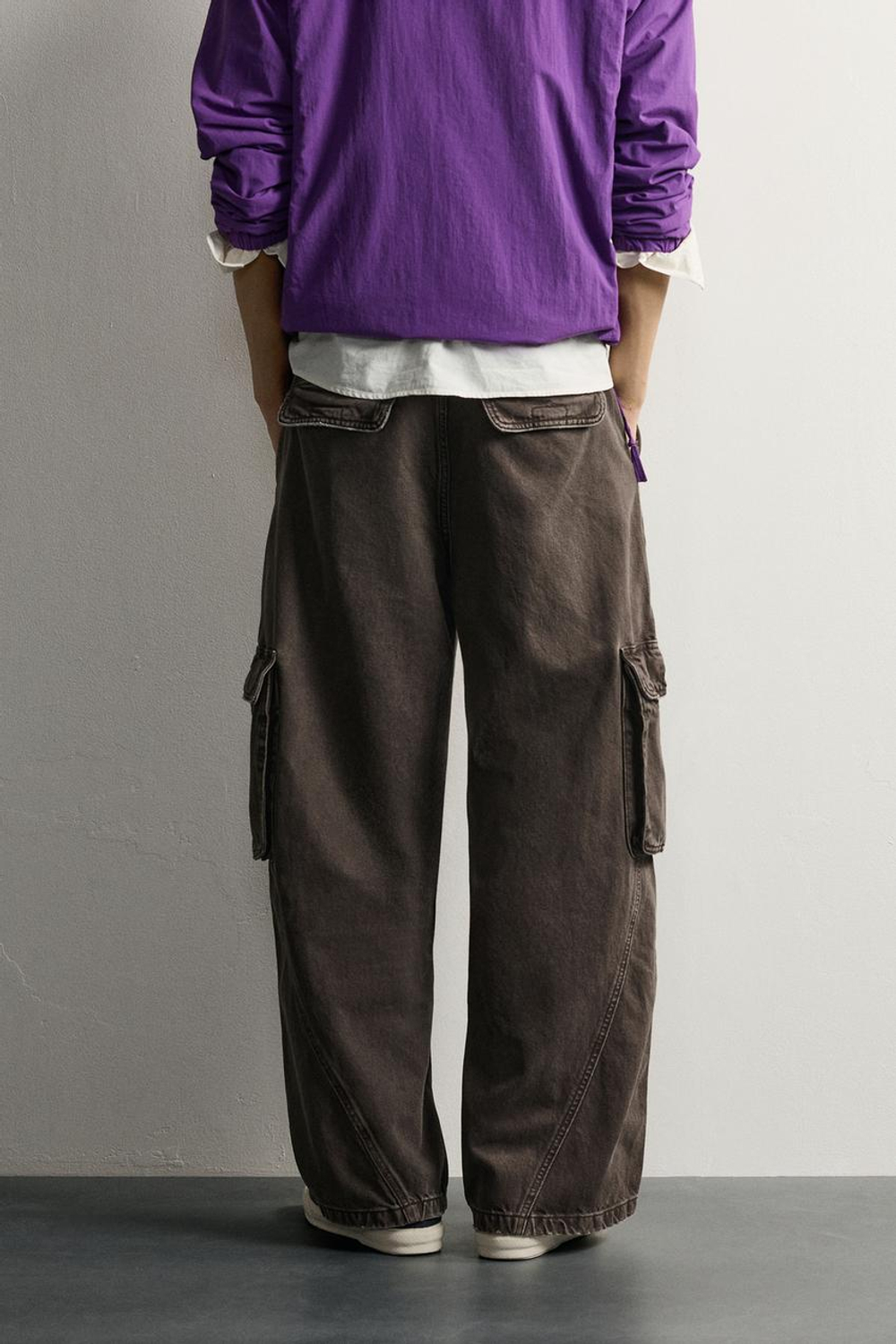 ZARA БРЮКИ CARGO RELAXED FIT СО ШВАМИ, КОРИЧНЕВЫЙ