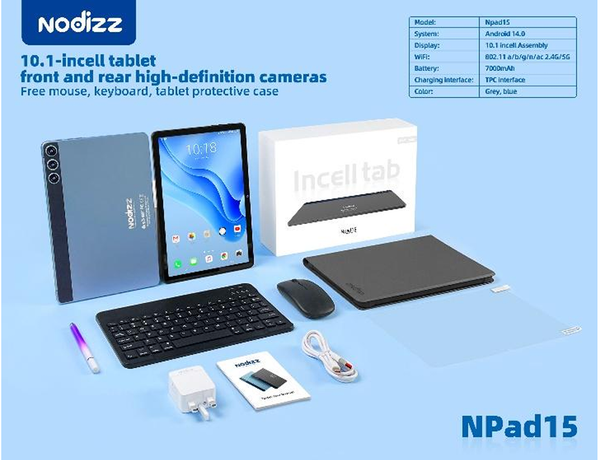 Планшетный компьютер Nodizz Npad 15,12 ГБ ОП, 512ГБ НП, Android 14, экран 10.1" синий