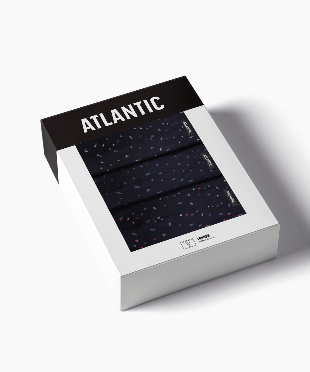 Мужские трусы шорты Atlantic, набор из 3 шт., хлопок, темно-синие + голубые + темно-синие, 3MH-245