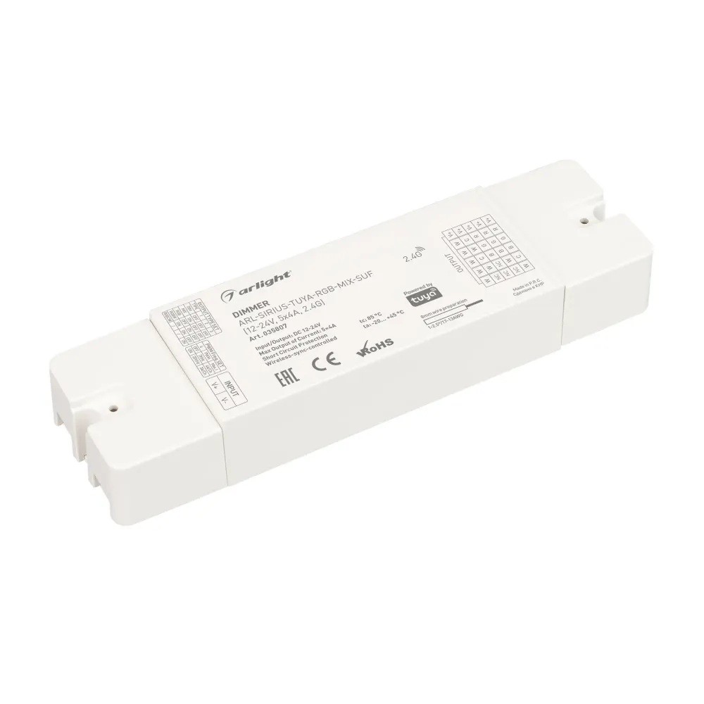 Диммер ARL-SIRIUS-TUYA-RGB-MIX-SUF (12-24V, 5x4A, 2.4G) (Arlight, IP20 Пластик, 3 года) Диммер ARL-SIRIUS-TUYA-RGB-MIX-SUF (12-24V, 5x4A, 2.4G) (Arlight, IP20 Пластик, 3 года)