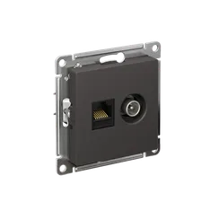 Розетка мультимедийная двойная ТВ + компьютерная RJ45 Cat 5e Systeme Electric AtlasDesign Базальт ATN001489