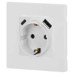 Розетка ЭРА Серия 12 12-4108-01 2P+E 16A-250В со шторками с USB type-A+C 5В-3А белый | Эра 12