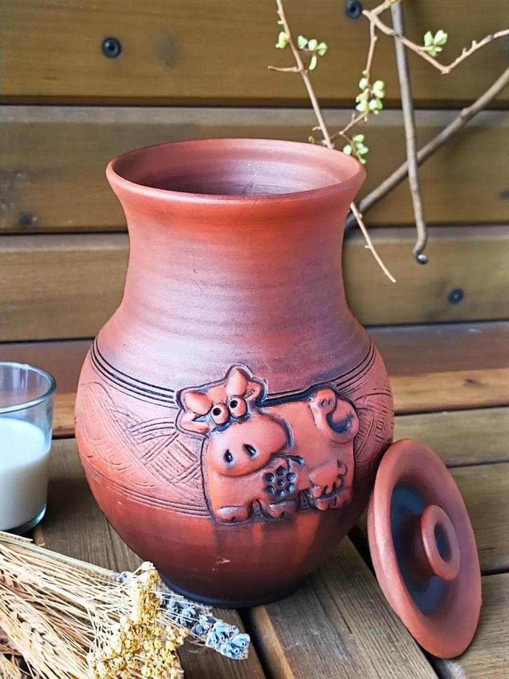 Кринка глиняная без глазури 1,1л, 20см