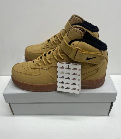 Кроссовки Nike Air Force 1 Mid Flax "Beige" с мехом