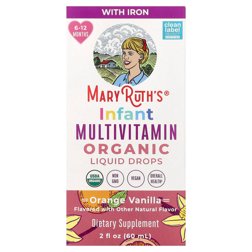 MaryRuth's, органические мультивитамины в жидкой форме для младенцев, для детей 6–12 месяцев, со вкусом апельсина и ванили, 60 мл (2 жидк. унции)