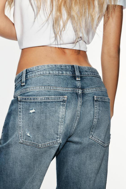 ZARA ДЖИНСЫ TRF С НИЗКОЙ ПОСАДКОЙ И ОТВОРОТАМИ, СИНИЙ