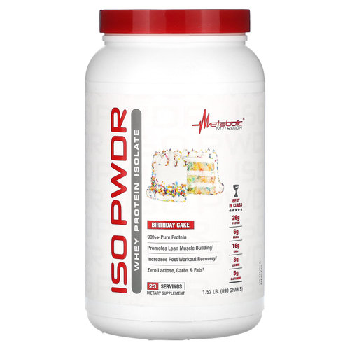 Metabolic Nutrition, ISOpwdr, изолят сывороточного протеина, праздничный торт, 690 г (1,52 фунта)
